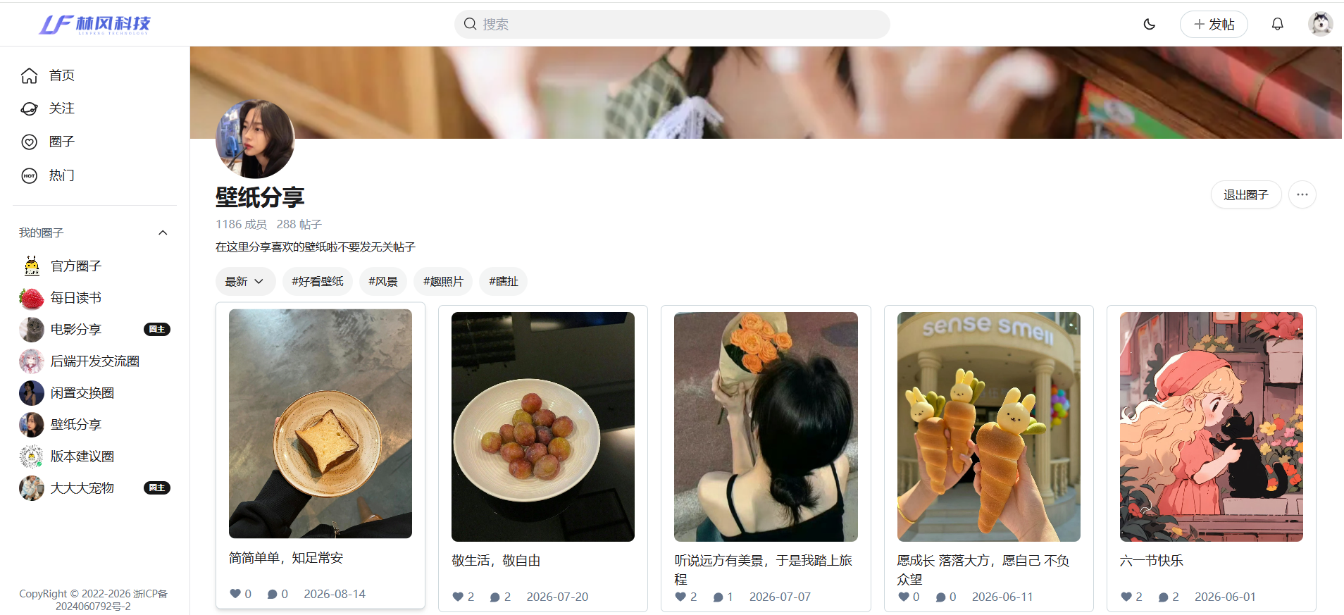 林风社交论坛PC网页端圈子页面